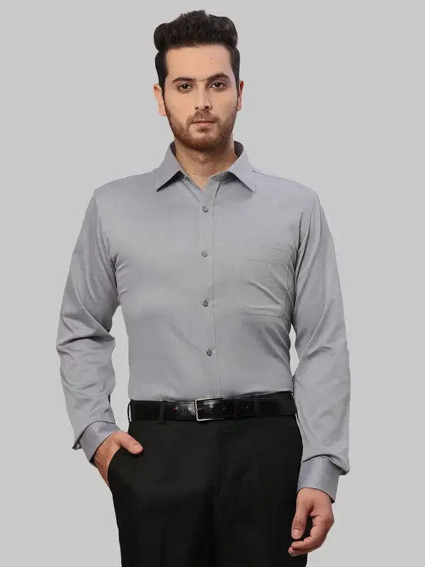 Men Grey Slim Fit Dobby Cotton Shirts