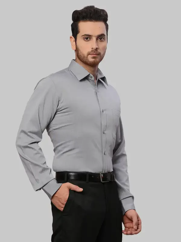 Men Grey Slim Fit Dobby Cotton Shirts - Image 2