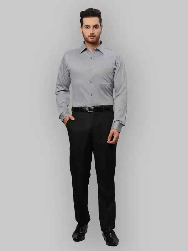 Men Grey Slim Fit Dobby Cotton Shirts - Image 5