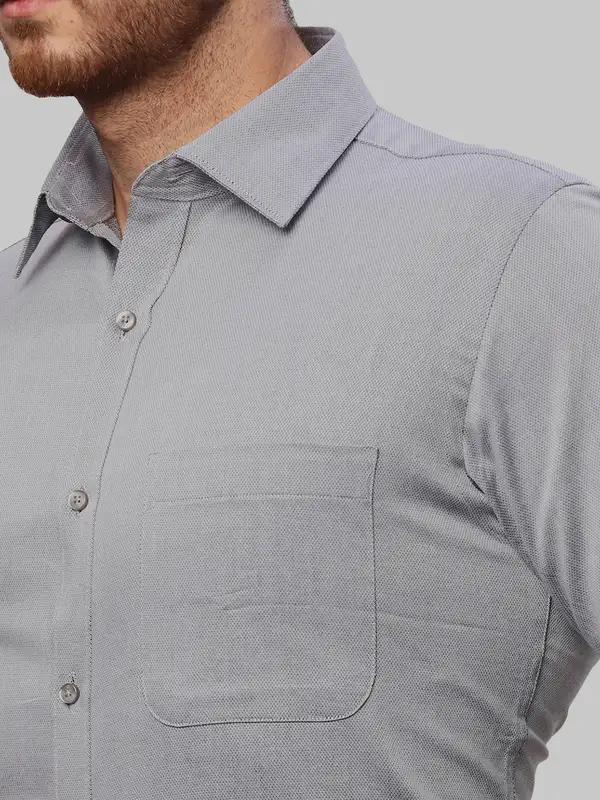 Men Grey Slim Fit Dobby Cotton Shirts - Image 6