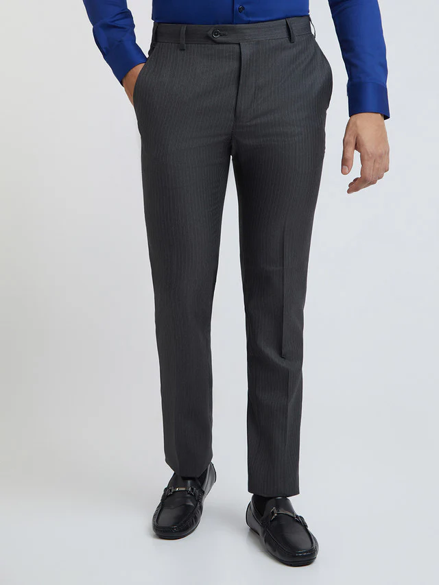 Men Grey Slim Fit Polyester Blend Trouser