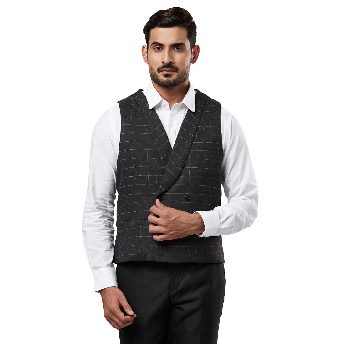 Men Grey Slim Fit Polyester Blend Waist Coat
