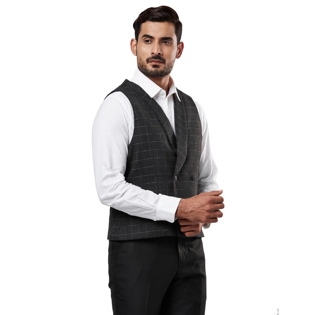 Men Grey Slim Fit Polyester Blend Waist Coat - Image 2