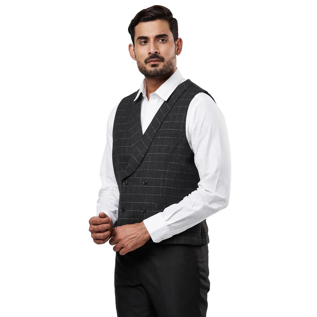 Men Grey Slim Fit Polyester Blend Waist Coat - Image 3
