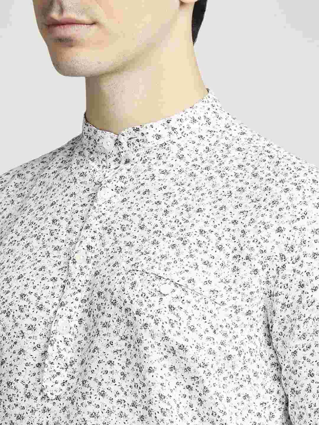 Men Grey Slim Fit Print Cotton Blend Full Sleeve Shirts