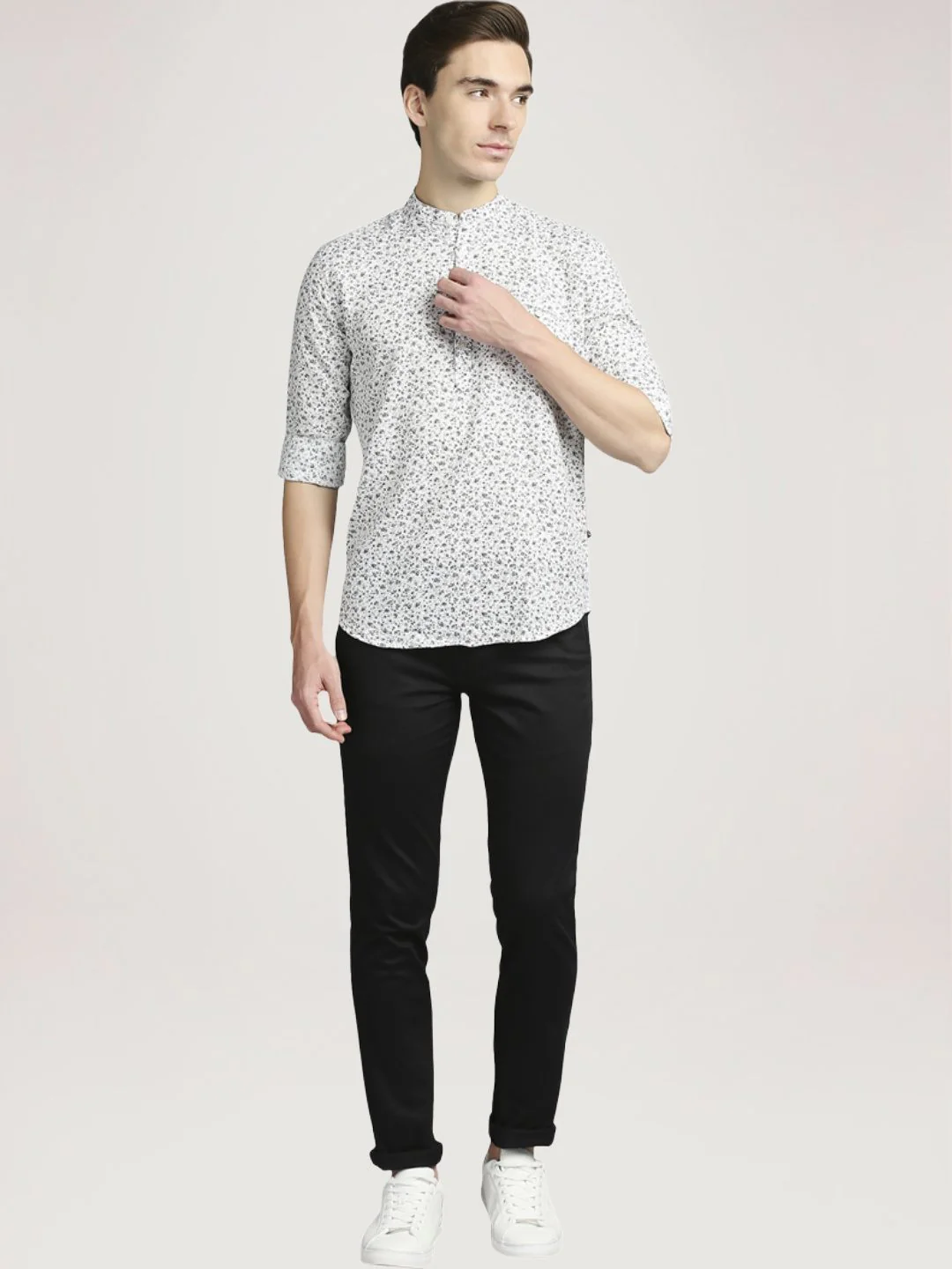 Men Grey Slim Fit Print Cotton Blend Full Sleeve Shirts - Image 2