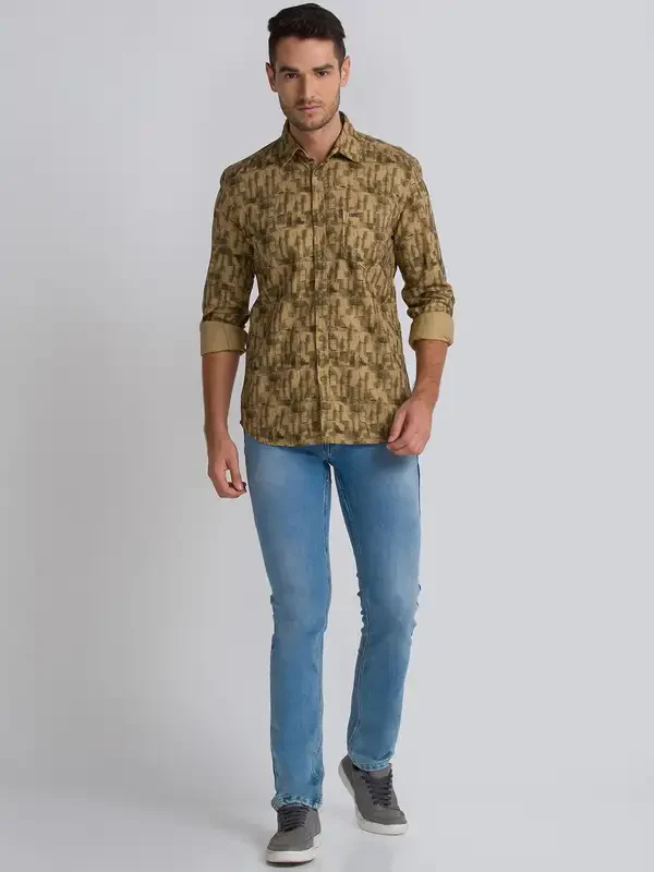 Men Grey Slim Fit Print Cotton Full Sleeve Shirts - Image 5
