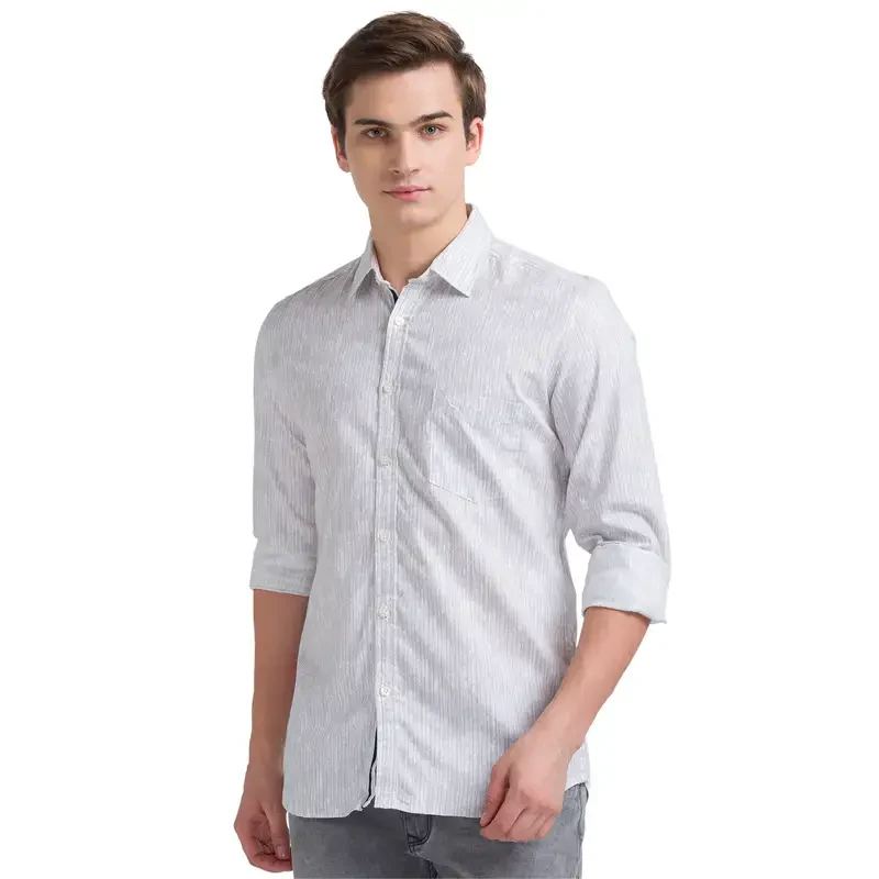 Men Grey Slim Fit Print Cotton Full Sleeve Shirts
