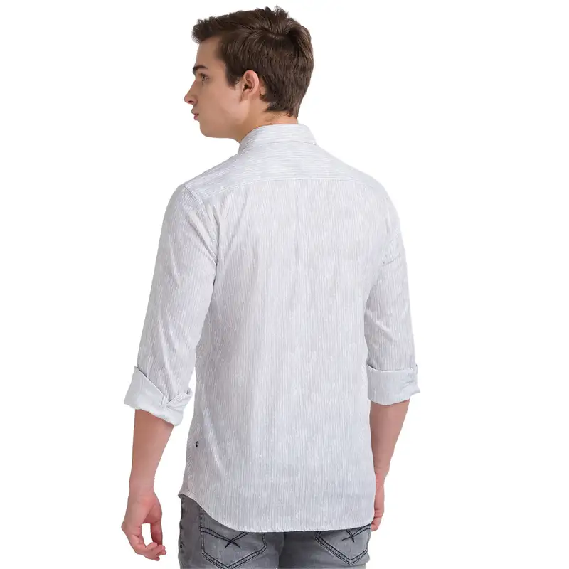 Men Grey Slim Fit Print Cotton Full Sleeve Shirts - Image 3