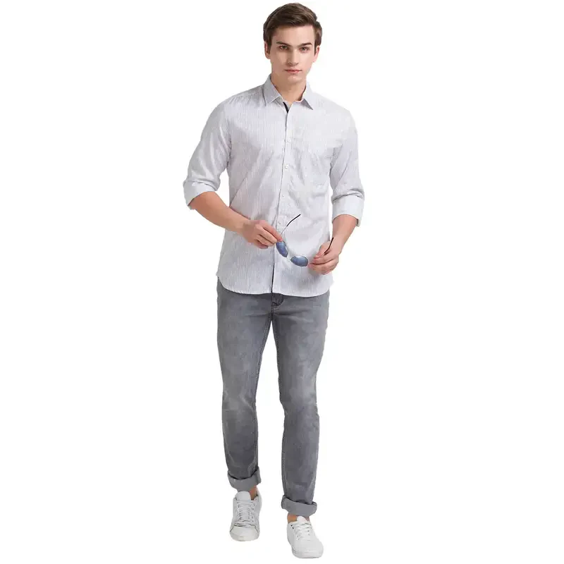 Men Grey Slim Fit Print Cotton Full Sleeve Shirts - Image 4