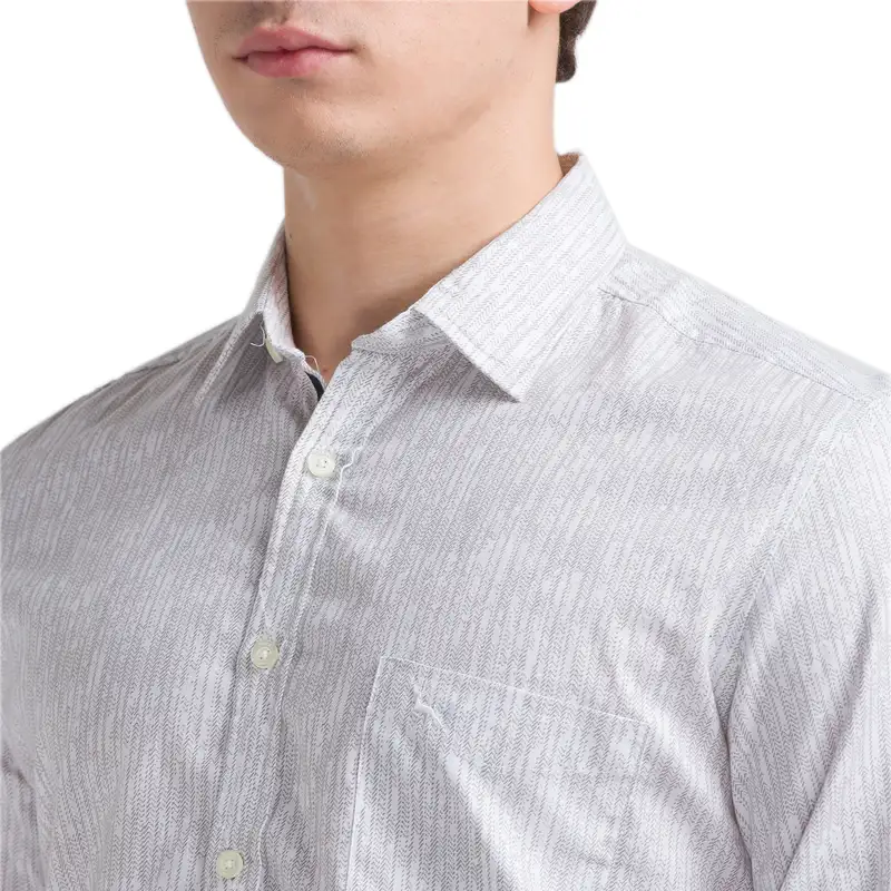 Men Grey Slim Fit Print Cotton Full Sleeve Shirts - Image 5