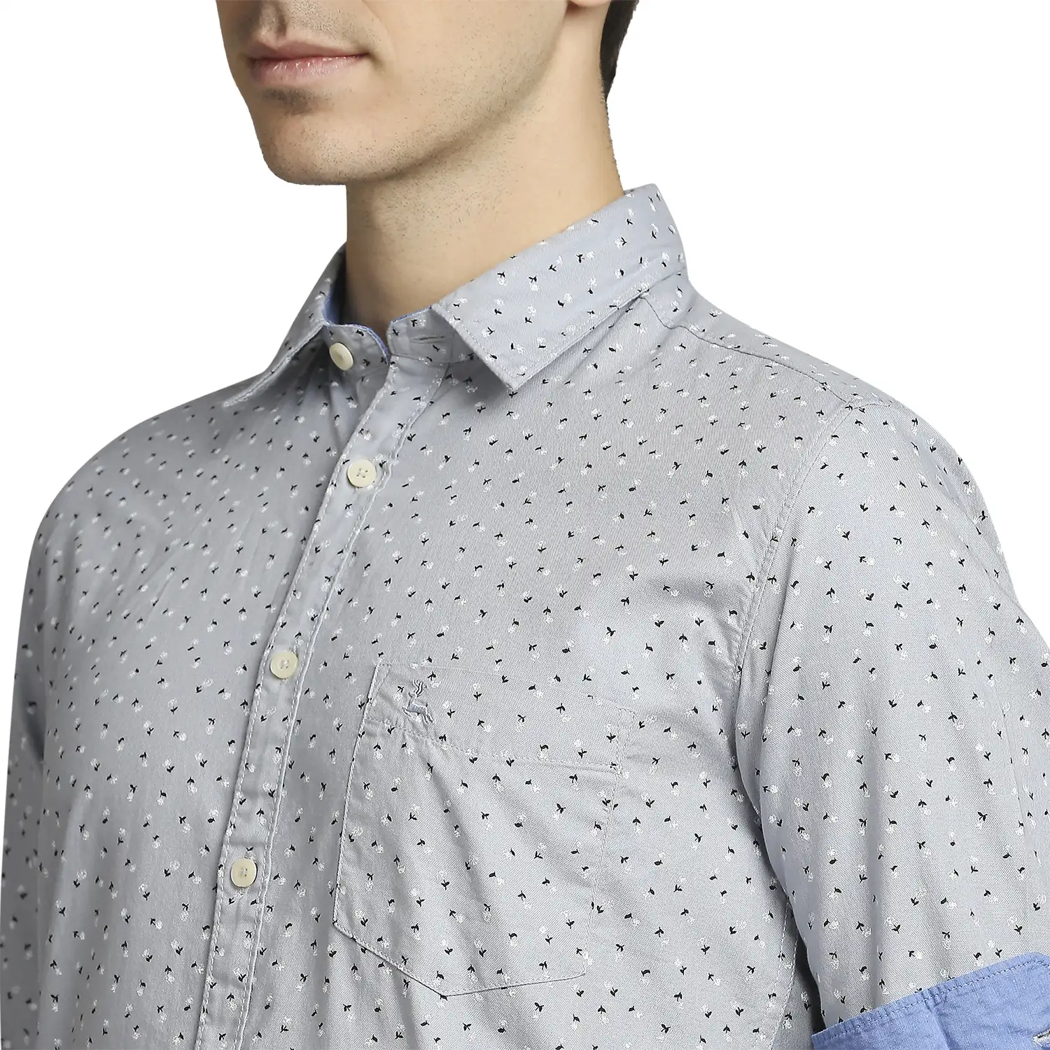Men Grey Slim Fit Print Cotton Full Sleeve Shirts - Image 6
