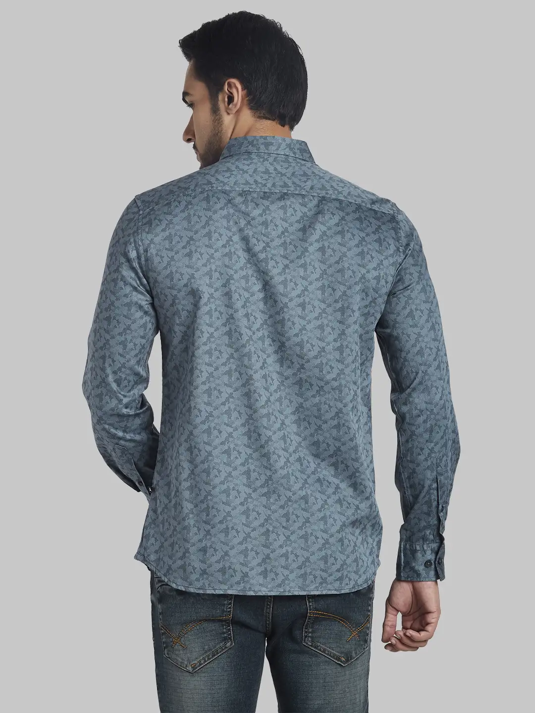 Men Grey Slim Fit Print Cotton Full Sleeve Shirts - Image 4