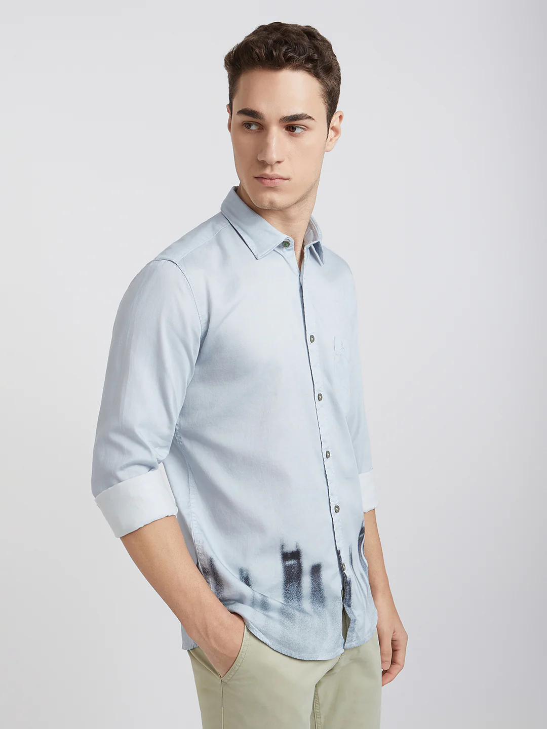 Men Grey Slim Fit Print Cotton Full Sleeve Shirts - Image 2