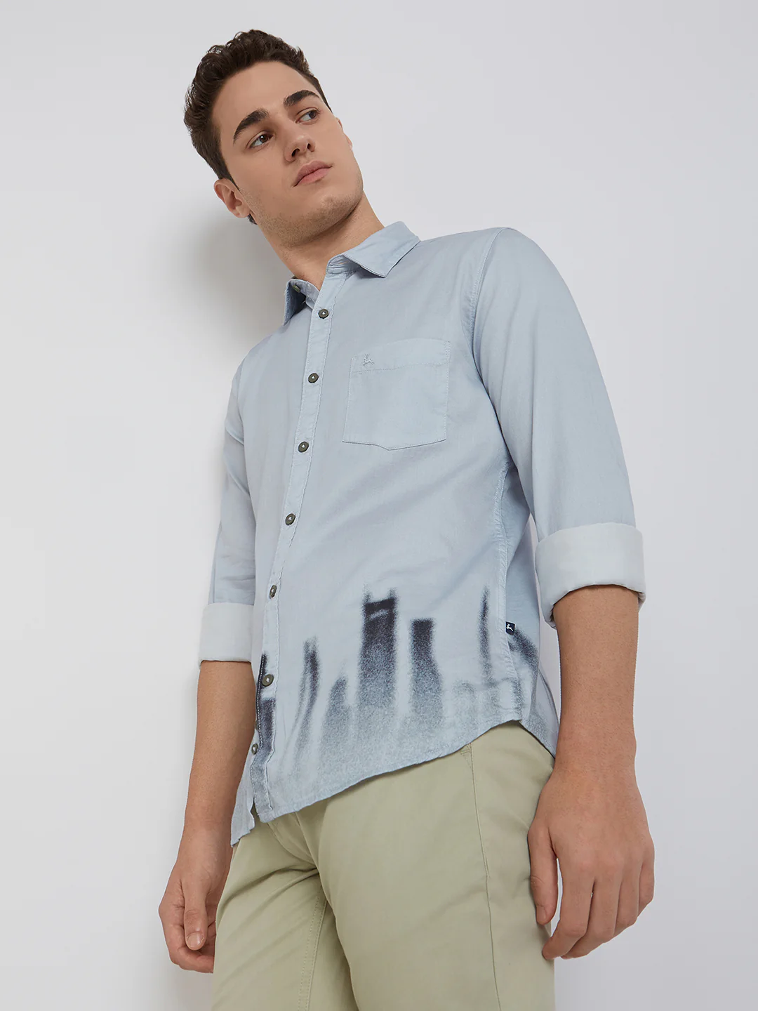 Men Grey Slim Fit Print Cotton Full Sleeve Shirts - Image 3