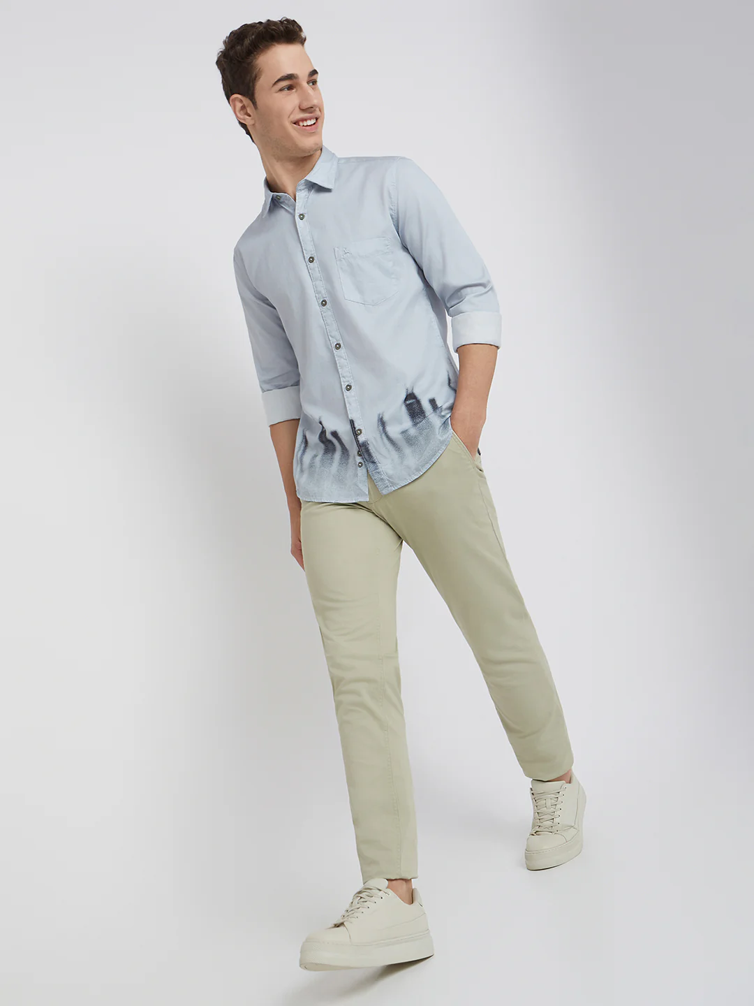 Men Grey Slim Fit Print Cotton Full Sleeve Shirts - Image 5