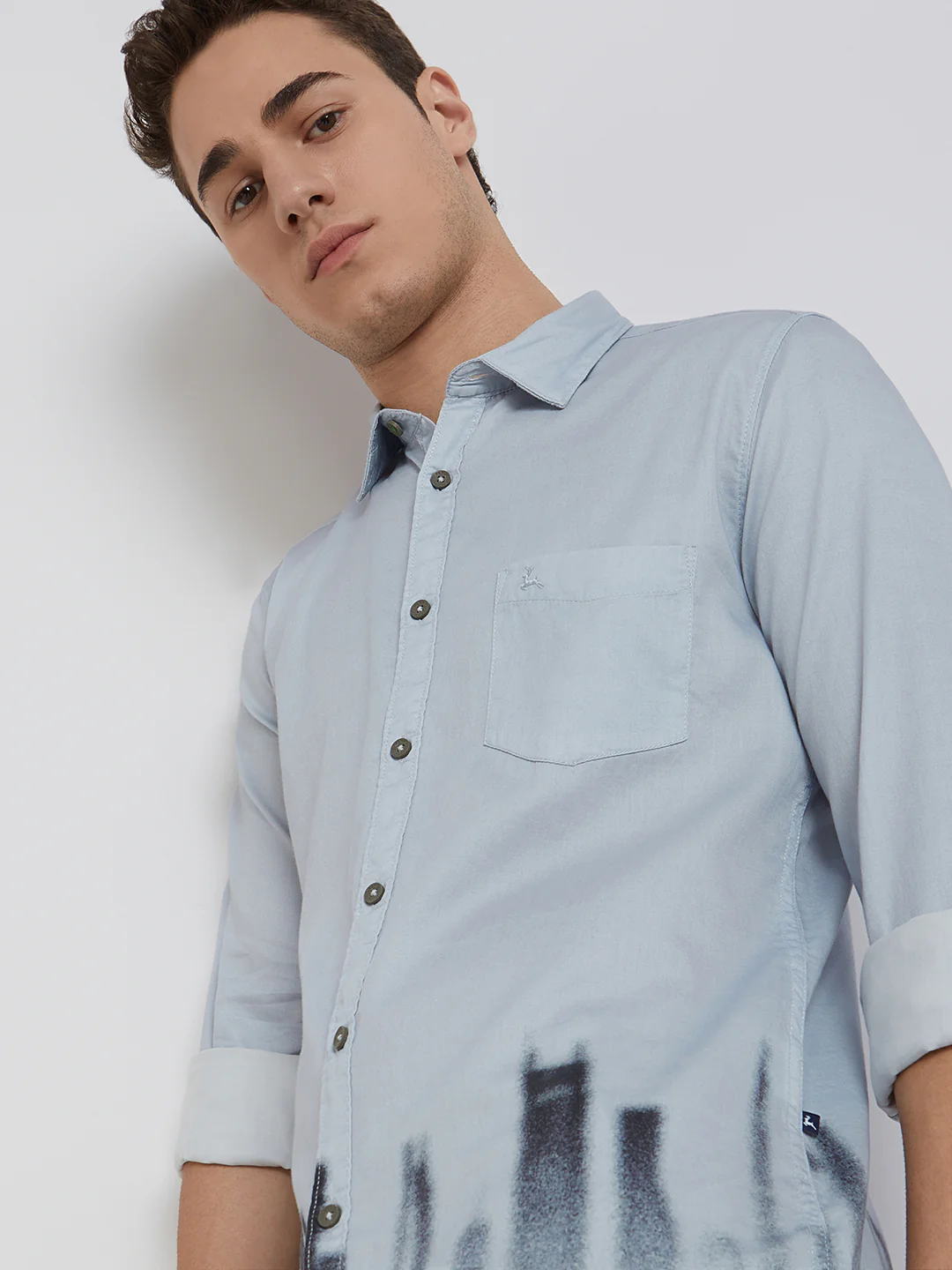 Men Grey Slim Fit Print Cotton Full Sleeve Shirts - Image 6