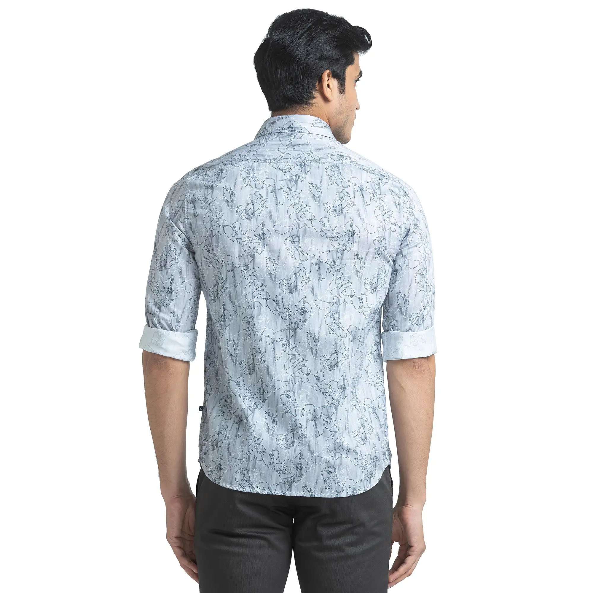 Men Grey Slim Fit Print Cotton Full Sleeve Shirts - Image 3