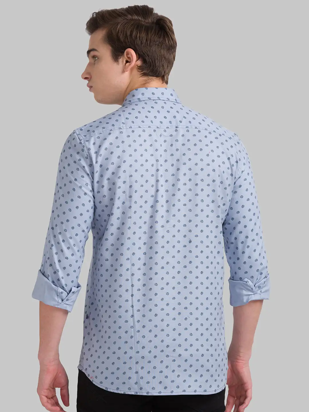 Men Grey Slim Fit Print Cotton Full Sleeve Shirts - Image 3