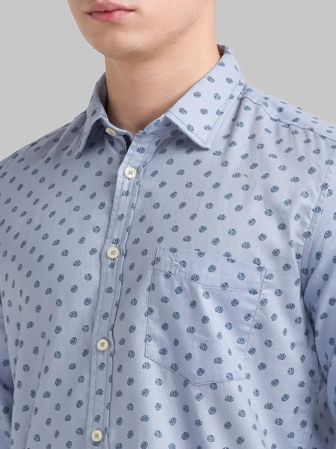 Men Grey Slim Fit Print Cotton Full Sleeve Shirts - Image 5