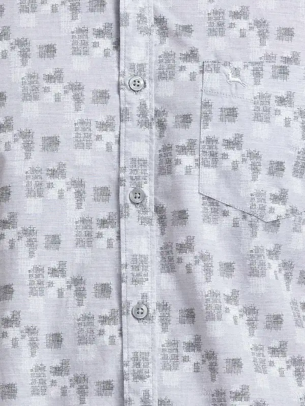 Men Grey Slim Fit Print Cotton Half Sleeve Shirts - Image 7