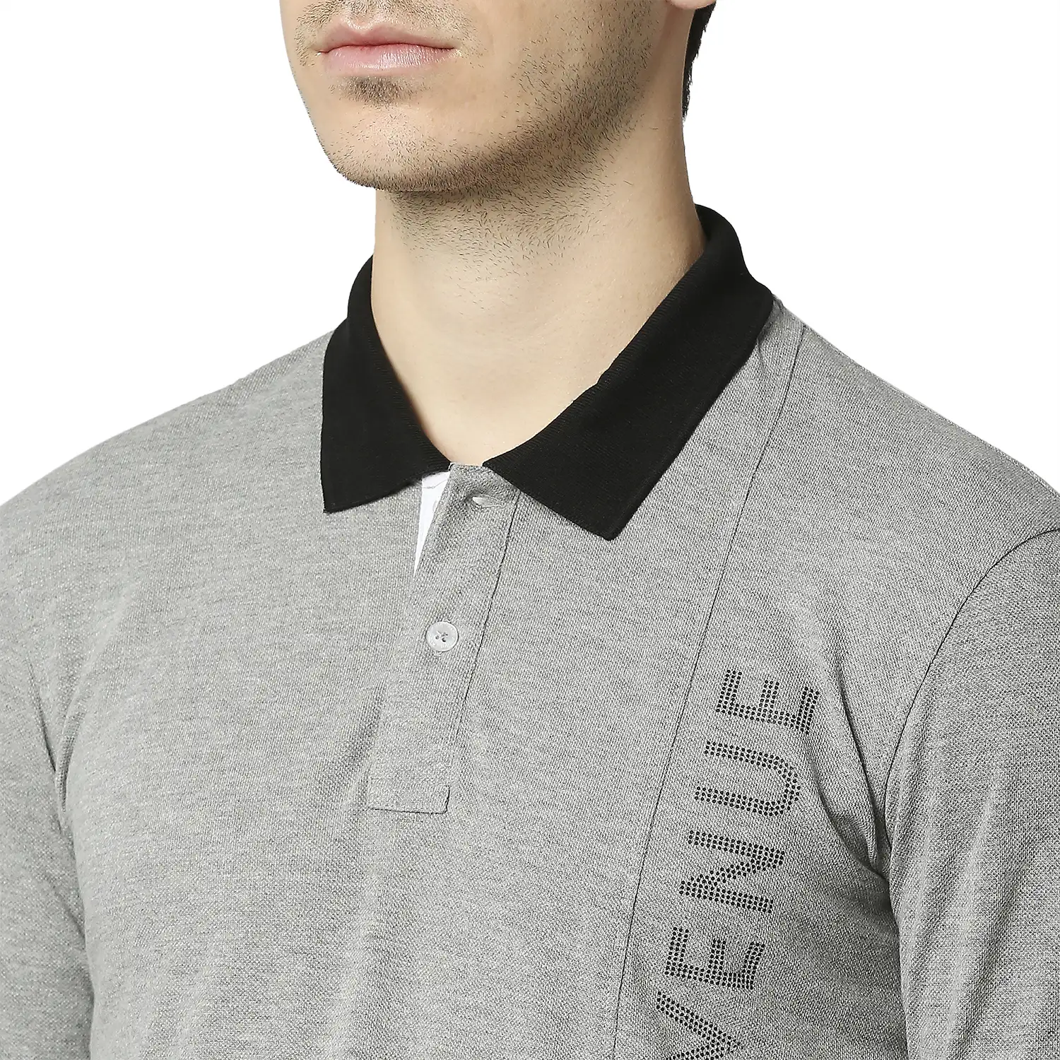 Men Grey Slim Fit Print Cotton Polyester Blend Round Neck Collar Polo T-Shirt - Image 6