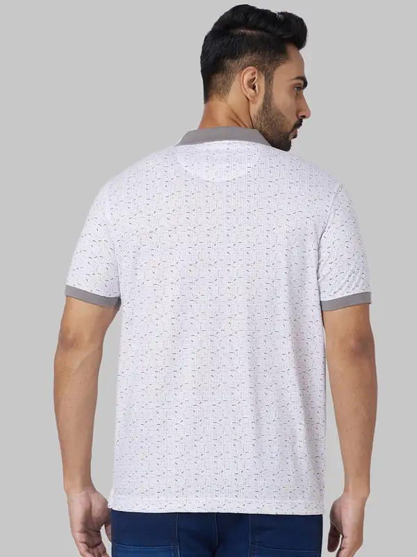 Men Grey Slim Fit Print Cotton Polyester Blend Round Neck Collar Polo T-Shirt - Image 4