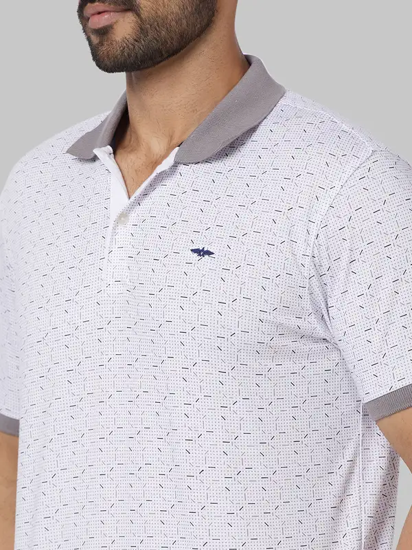 Men Grey Slim Fit Print Cotton Polyester Blend Round Neck Collar Polo T-Shirt - Image 6