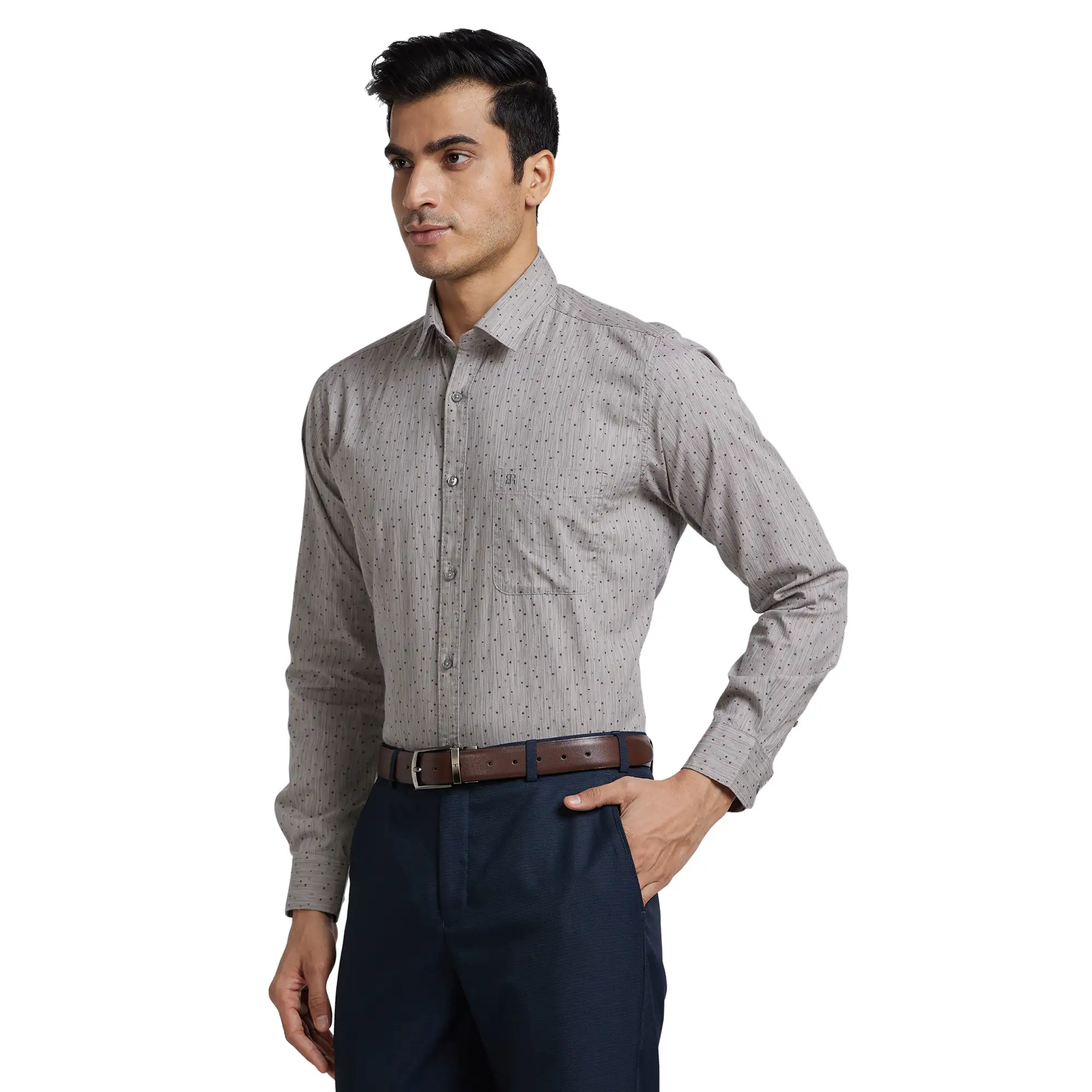 Men Grey Slim Fit Print Cotton Shirts - Image 3
