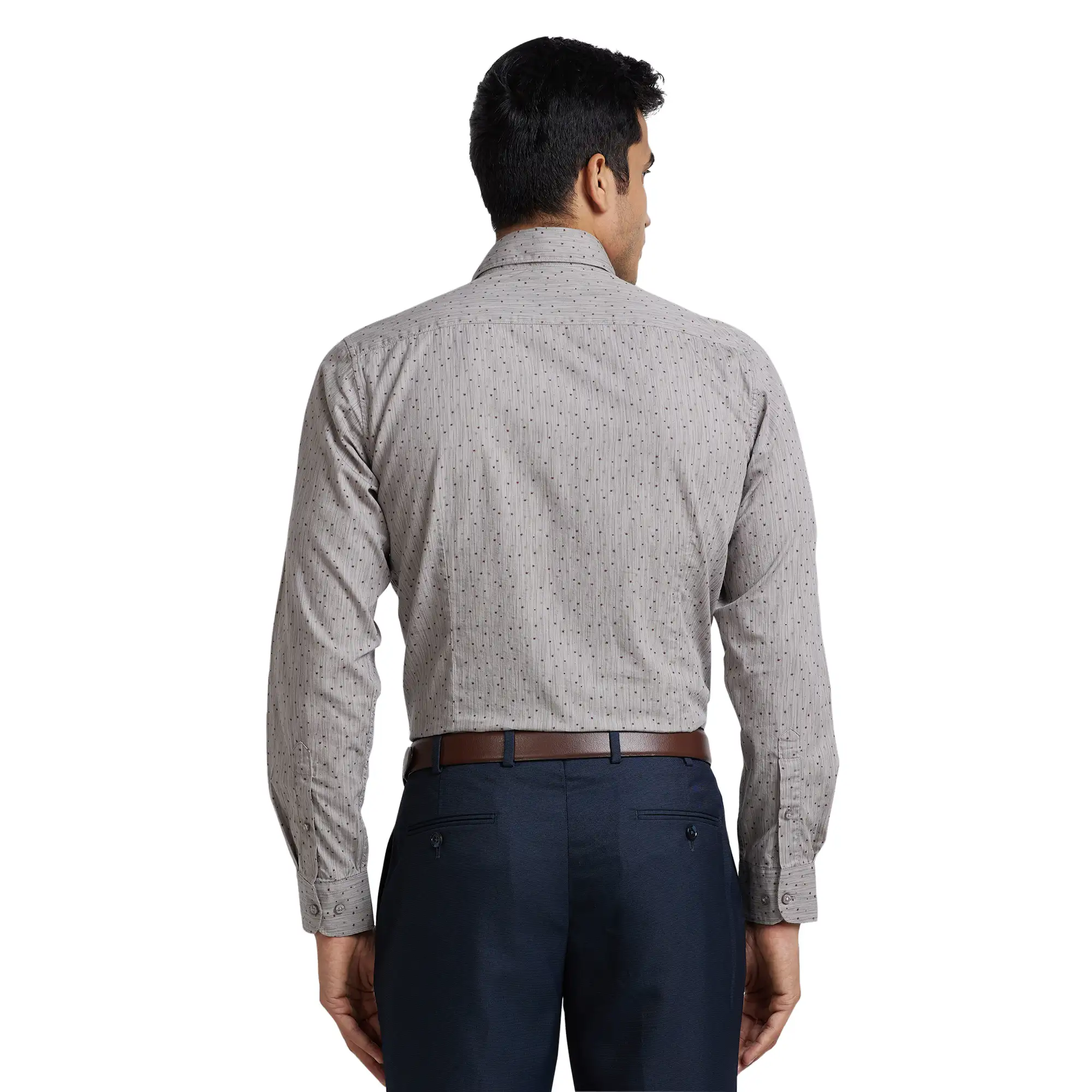 Men Grey Slim Fit Print Cotton Shirts - Image 5