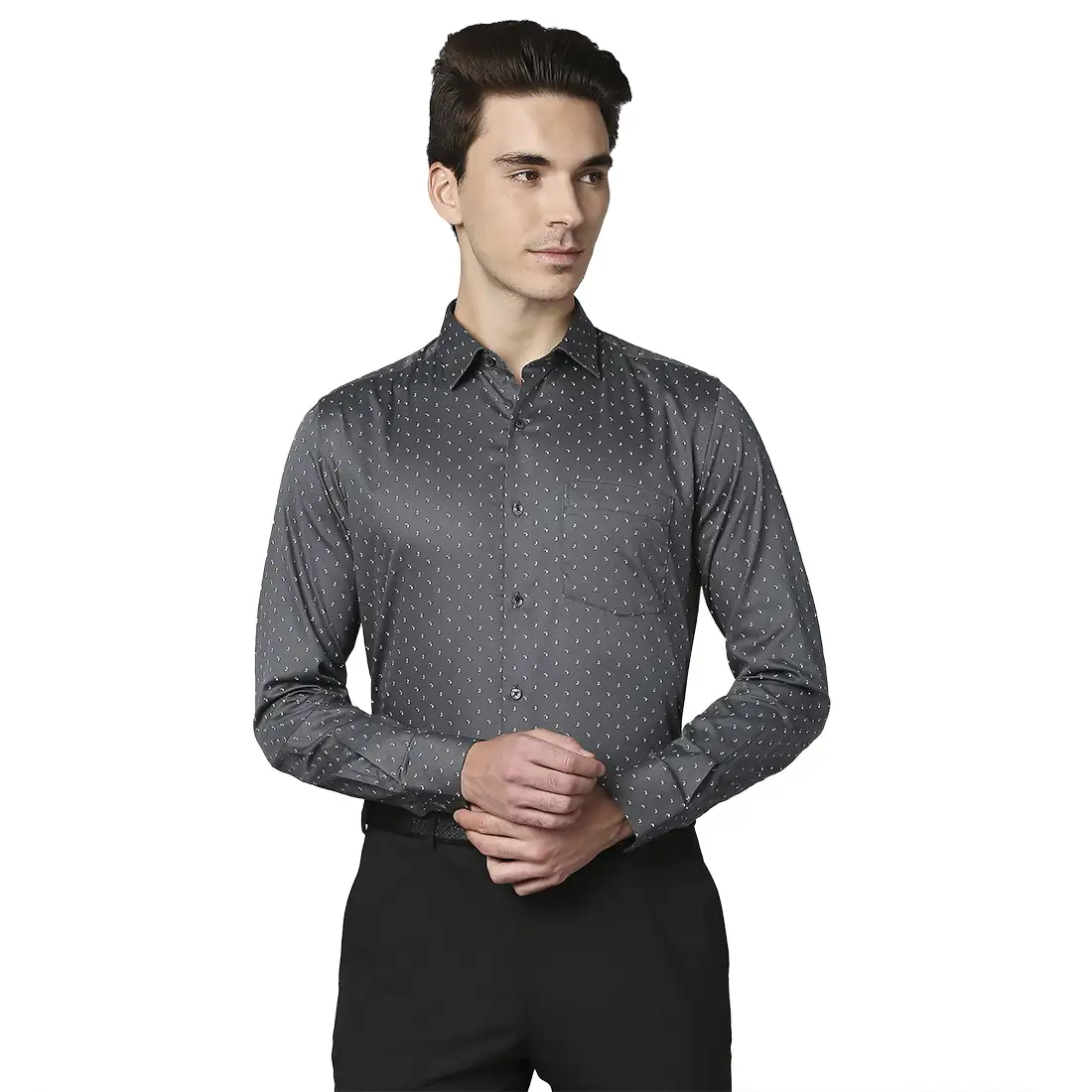 Men Grey Slim Fit Print Cotton Shirts