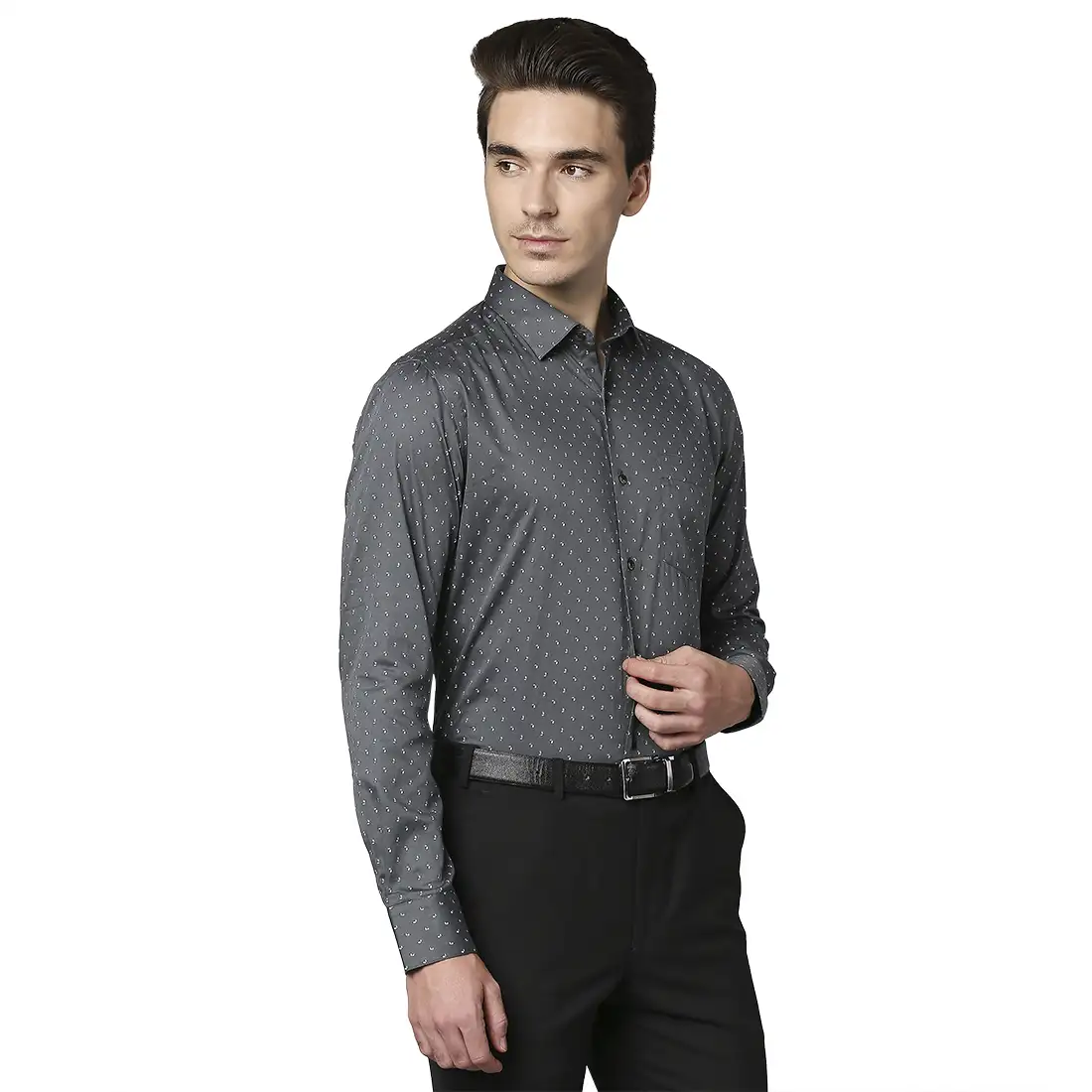 Men Grey Slim Fit Print Cotton Shirts - Image 2