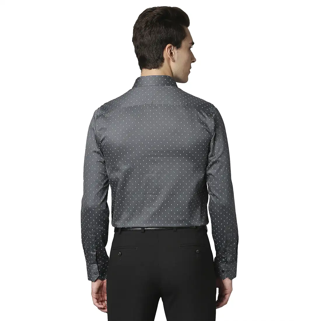 Men Grey Slim Fit Print Cotton Shirts - Image 4