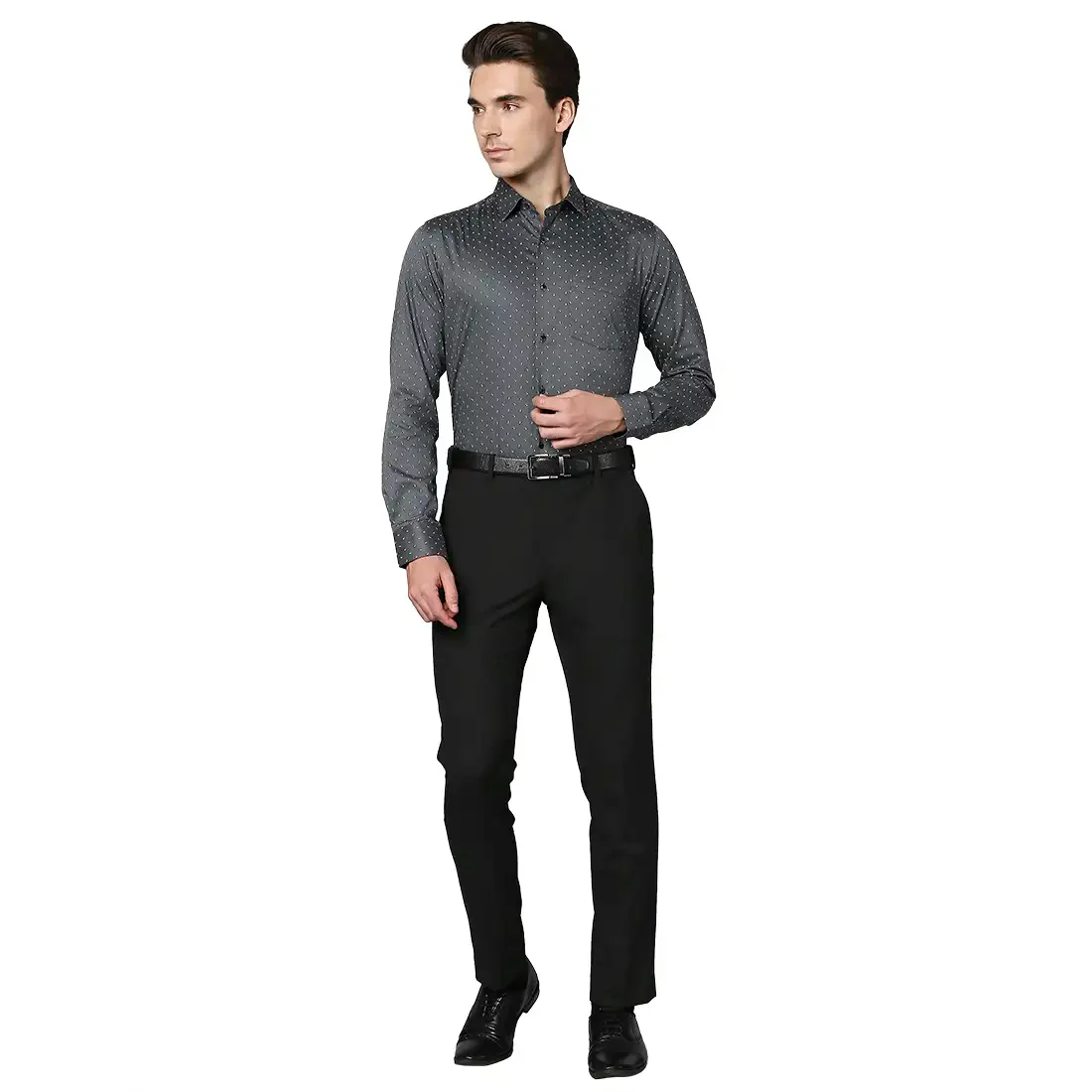 Men Grey Slim Fit Print Cotton Shirts - Image 5