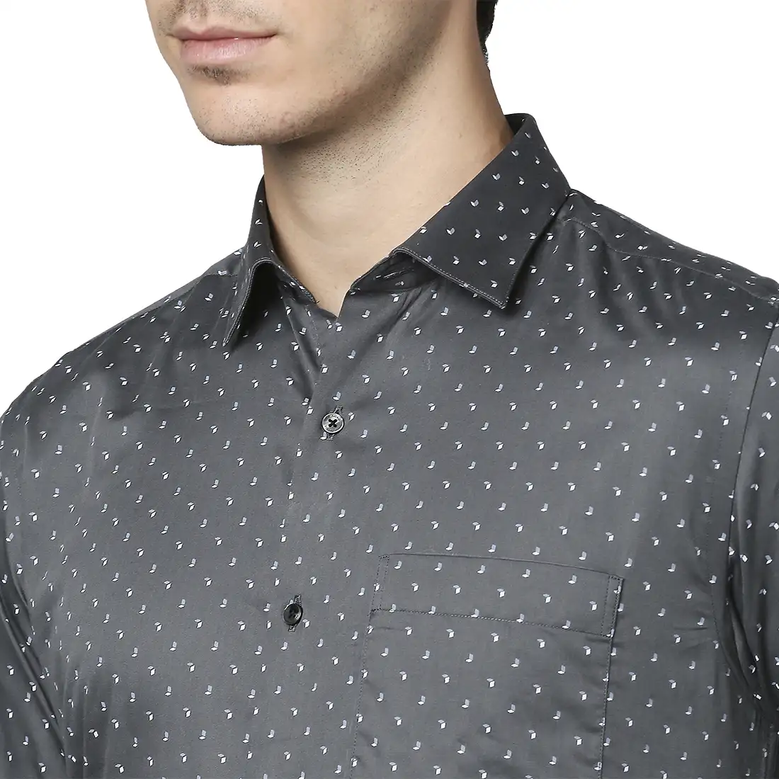 Men Grey Slim Fit Print Cotton Shirts - Image 6