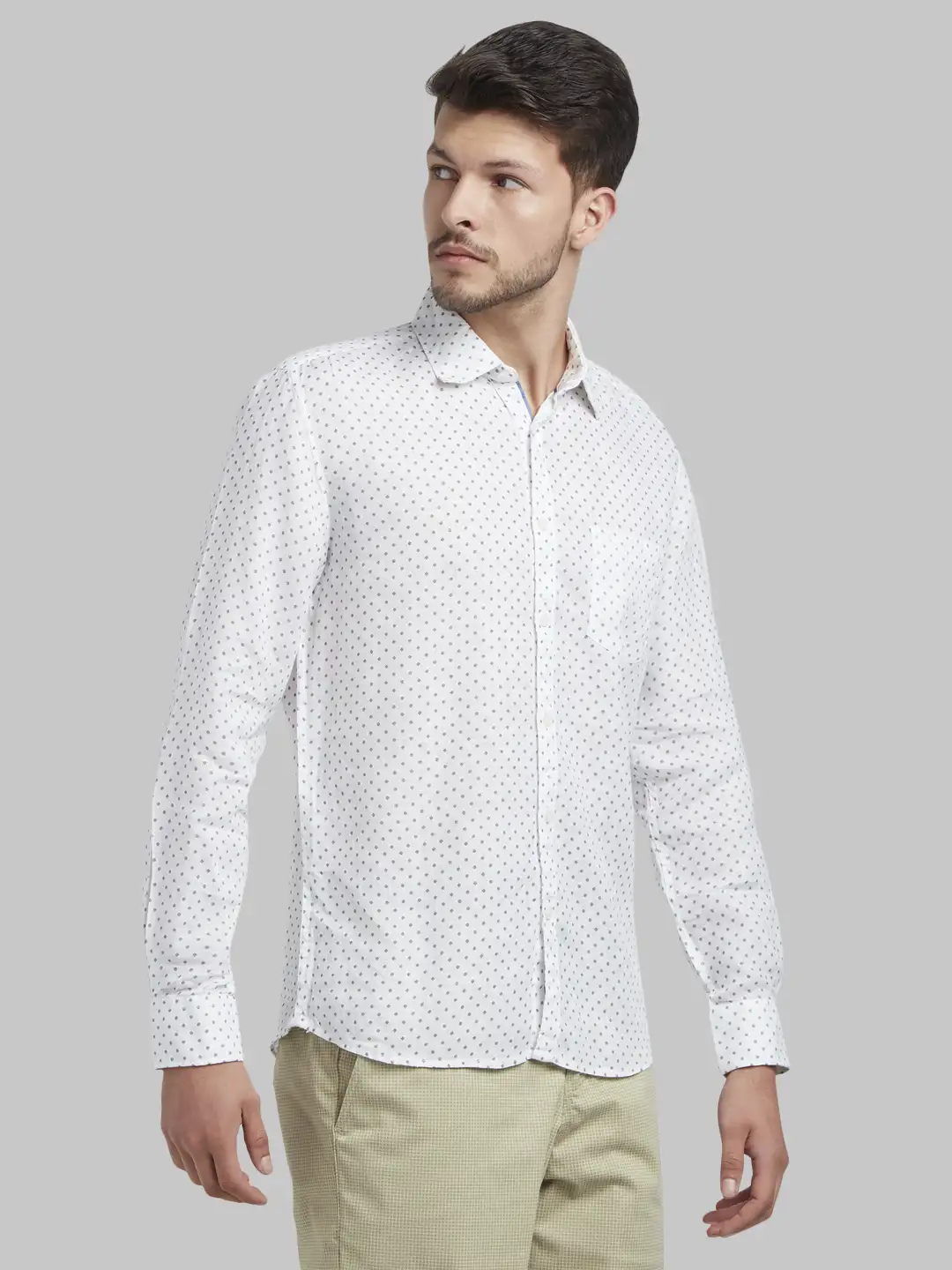 Men Grey Slim Fit Print Linen Full Sleeve Shirts - Image 2