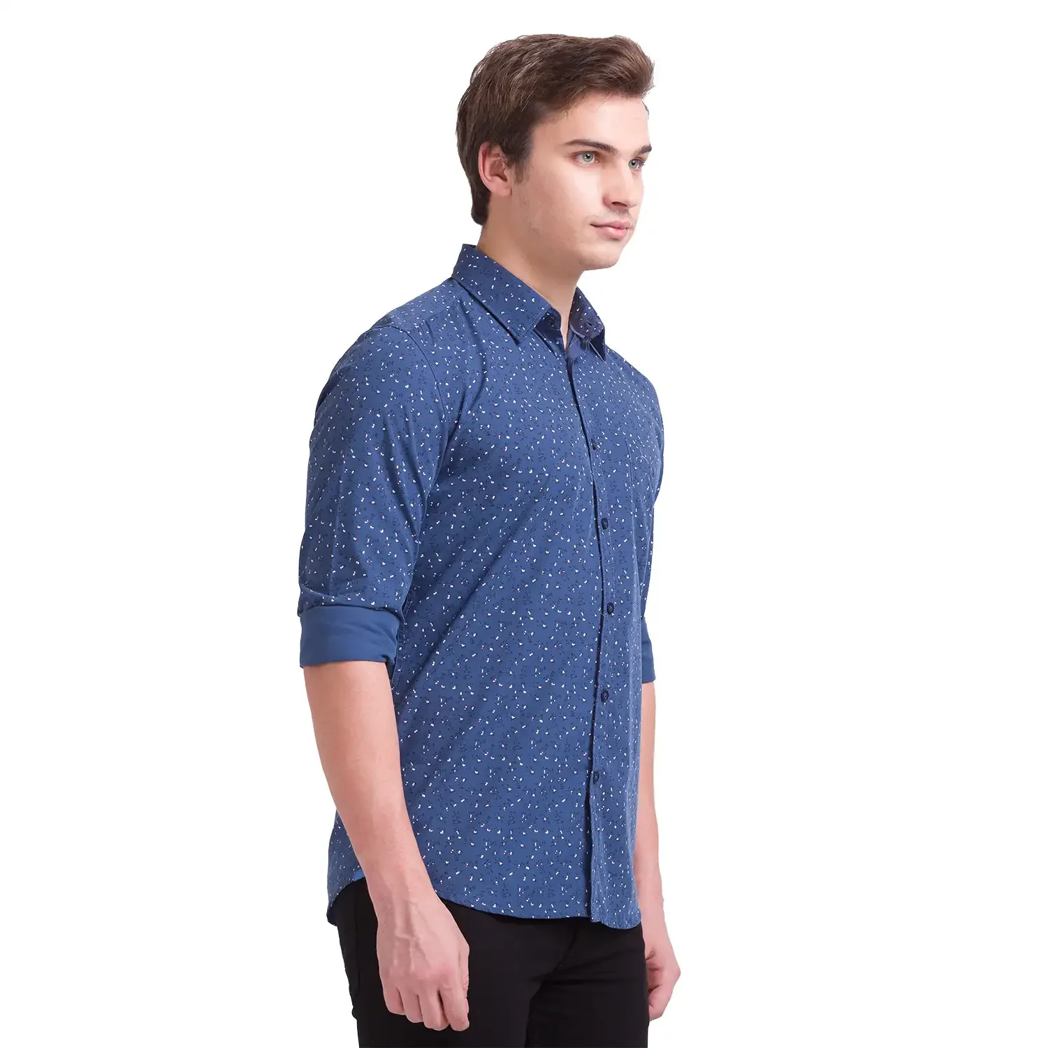 Parx Men Blue Printed Slim Fit Bamboo Blend Casual Shirt - Image 2