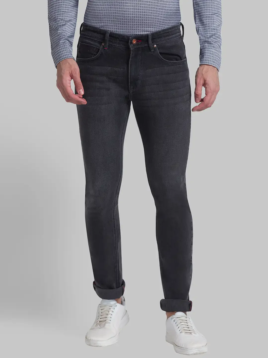 Men Grey Slim Fit Solid Cotton Blend Jeans