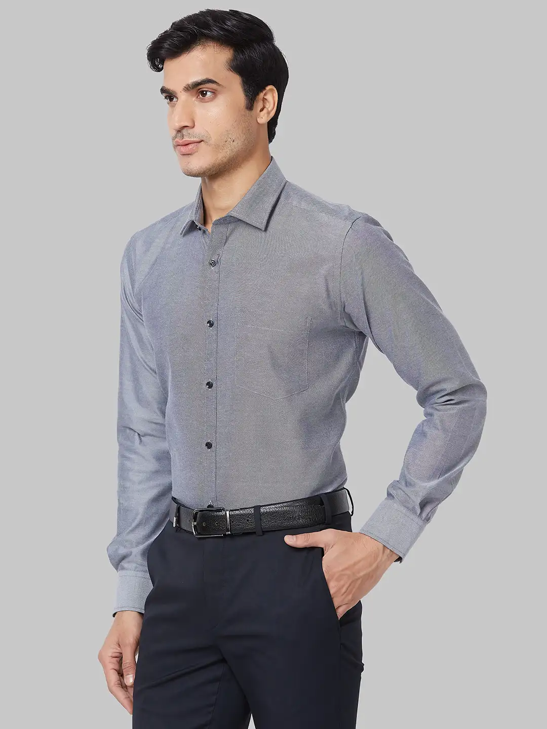 Park Avenue Men Grey Slim Fit Solid Cotton Blend Shirts - Image 3