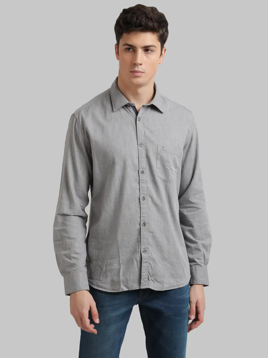 Men Grey Slim Fit Solid Cotton Full Sleeve Shirts