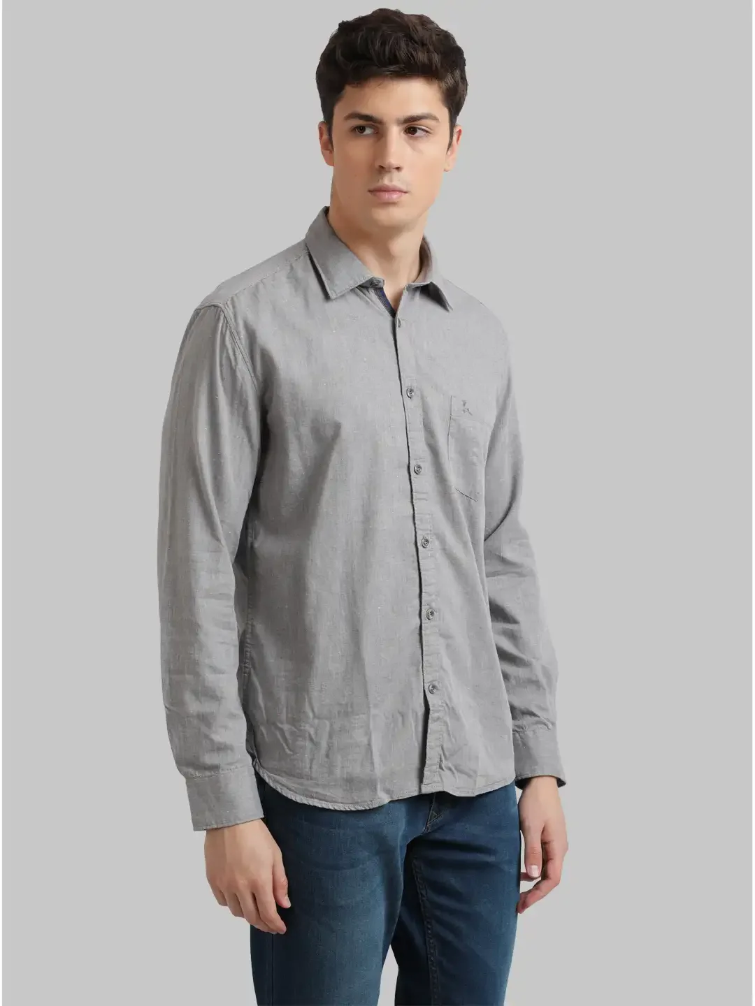 Men Grey Slim Fit Solid Cotton Full Sleeve Shirts - Image 2