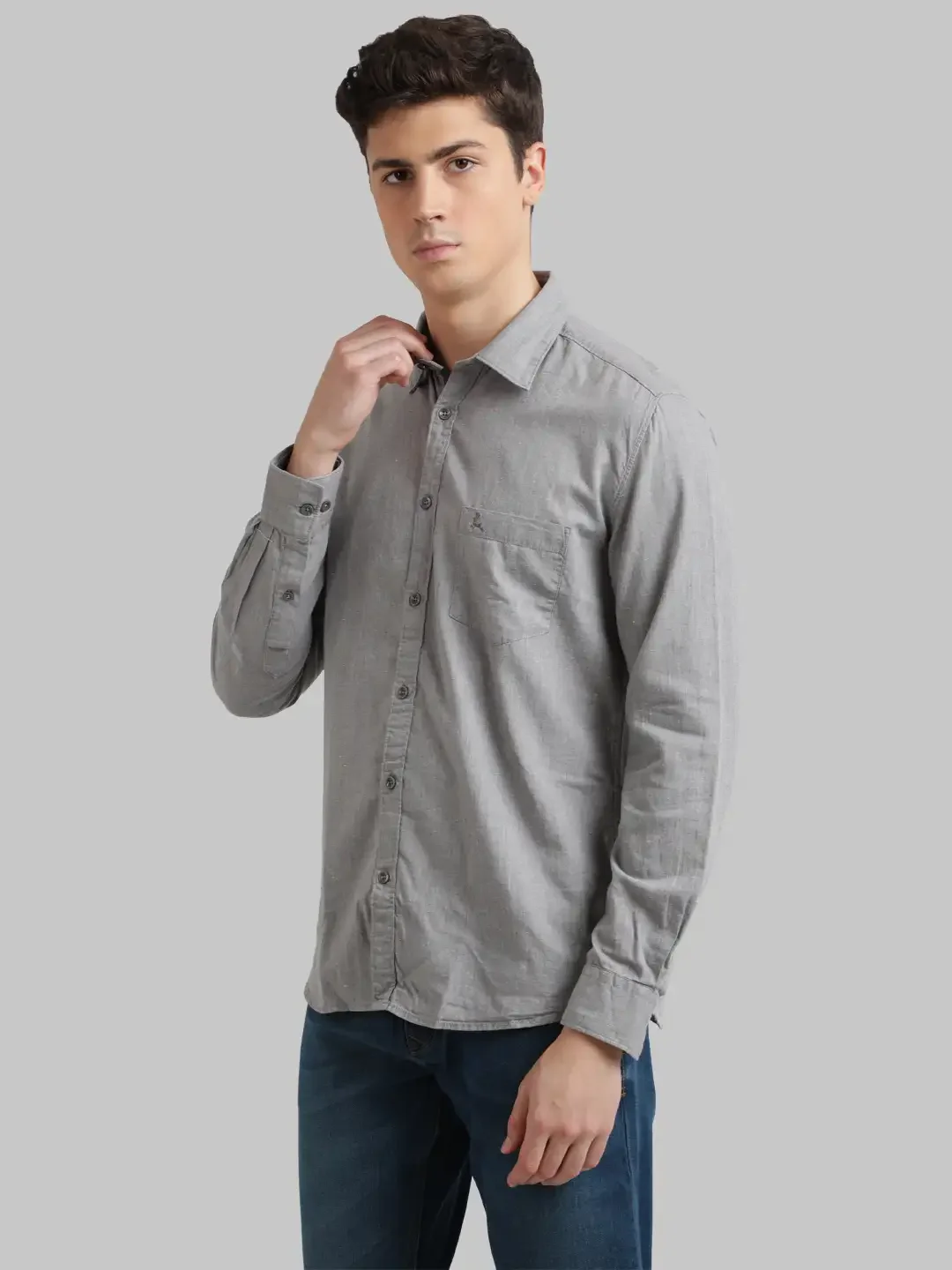 Men Grey Slim Fit Solid Cotton Full Sleeve Shirts - Image 3