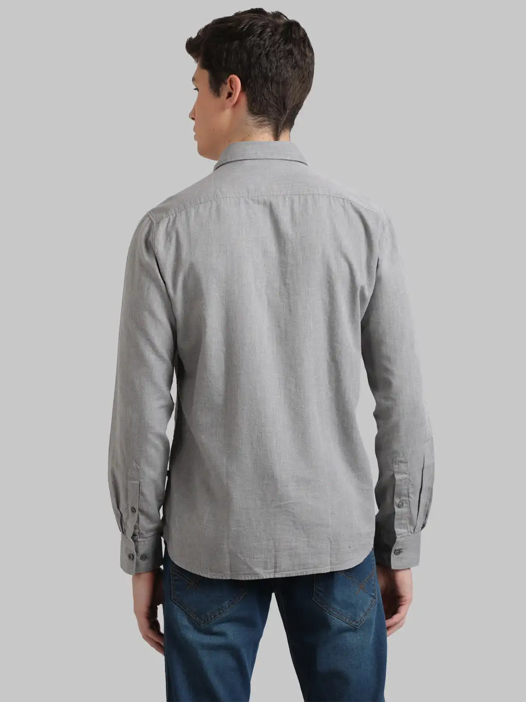 Men Grey Slim Fit Solid Cotton Full Sleeve Shirts - Image 4