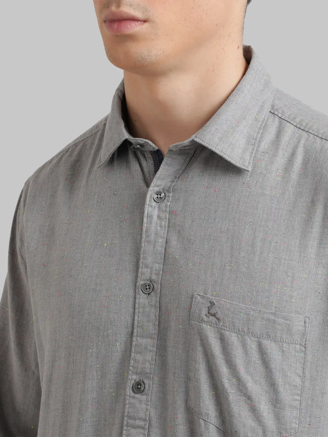 Men Grey Slim Fit Solid Cotton Full Sleeve Shirts - Image 6