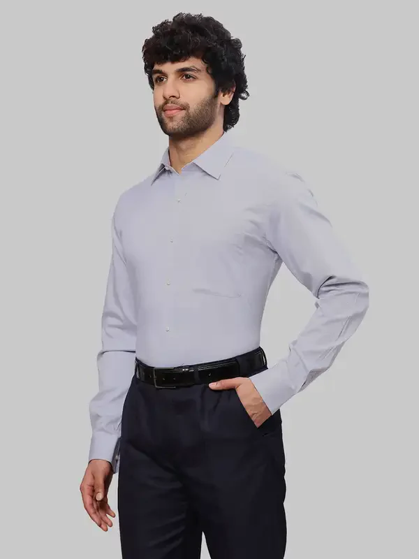 Men Grey Slim Fit Solid Cotton Shirts - Image 3