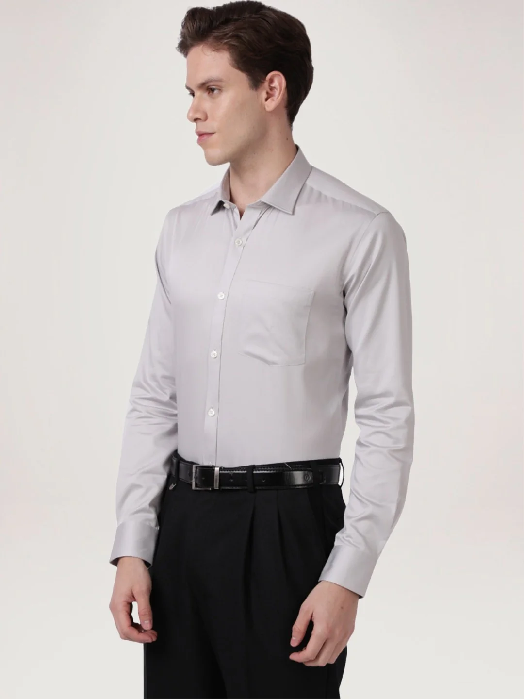 Men Grey Slim Fit Solid Cotton Shirts - Image 4