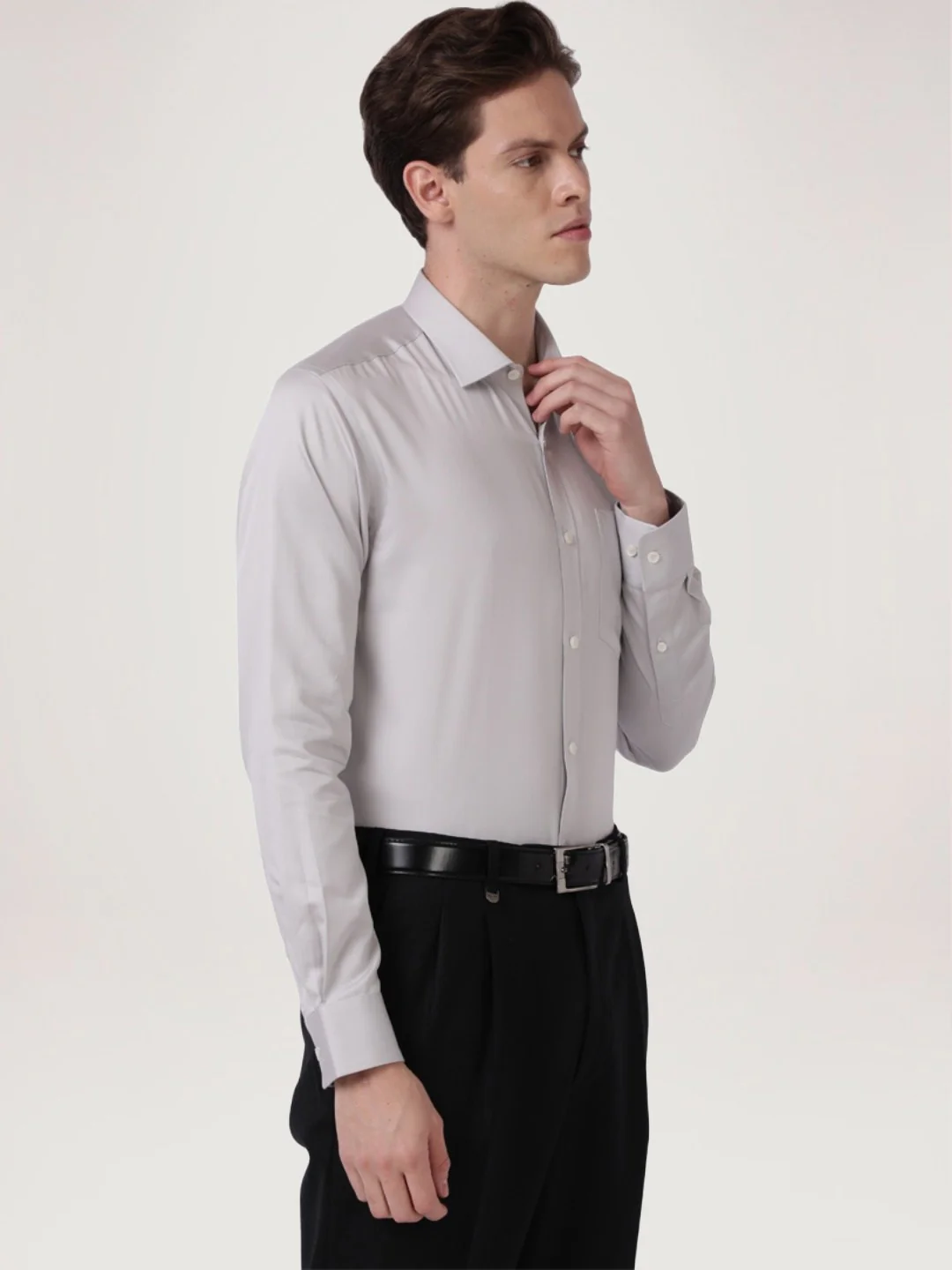 Men Grey Slim Fit Solid Cotton Shirts - Image 5