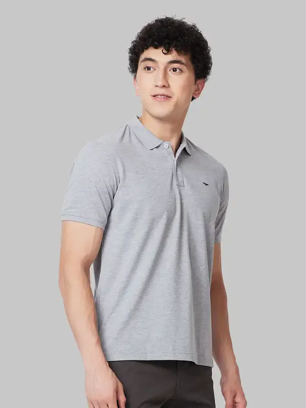 Men Grey Slim Fit Solid Polyester Blend Round Neck Collar Polo T-Shirt - Image 2