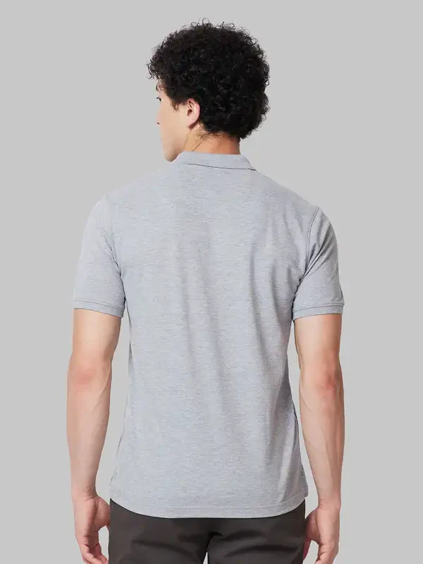 Men Grey Slim Fit Solid Polyester Blend Round Neck Collar Polo T-Shirt - Image 4