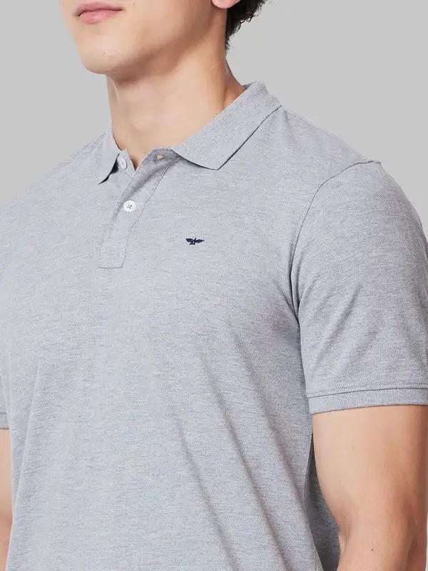 Men Grey Slim Fit Solid Polyester Blend Round Neck Collar Polo T-Shirt - Image 6